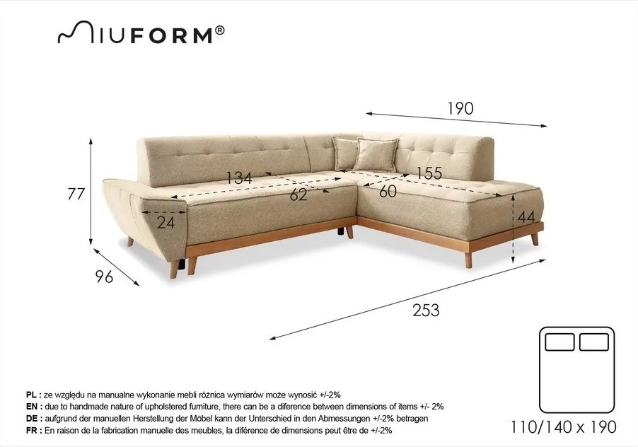 Светлосин ъглов разтегателен диван десен ъгъл Dazzling Daisy - Miuform