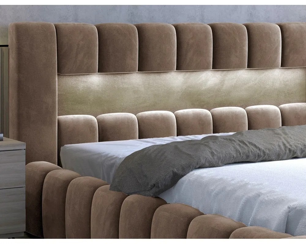 Светлокафяво двойно легло 180x200 cm тапицирано с място за съхранение с включена подматрачна рамка Lamica – ELTAP