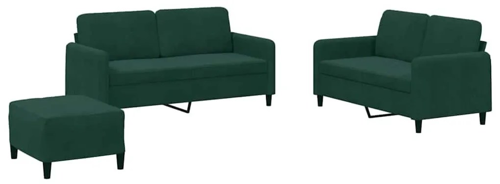 3201986 vidaXL Комплект дивани от 3 части, тъмнозелен, кадифе