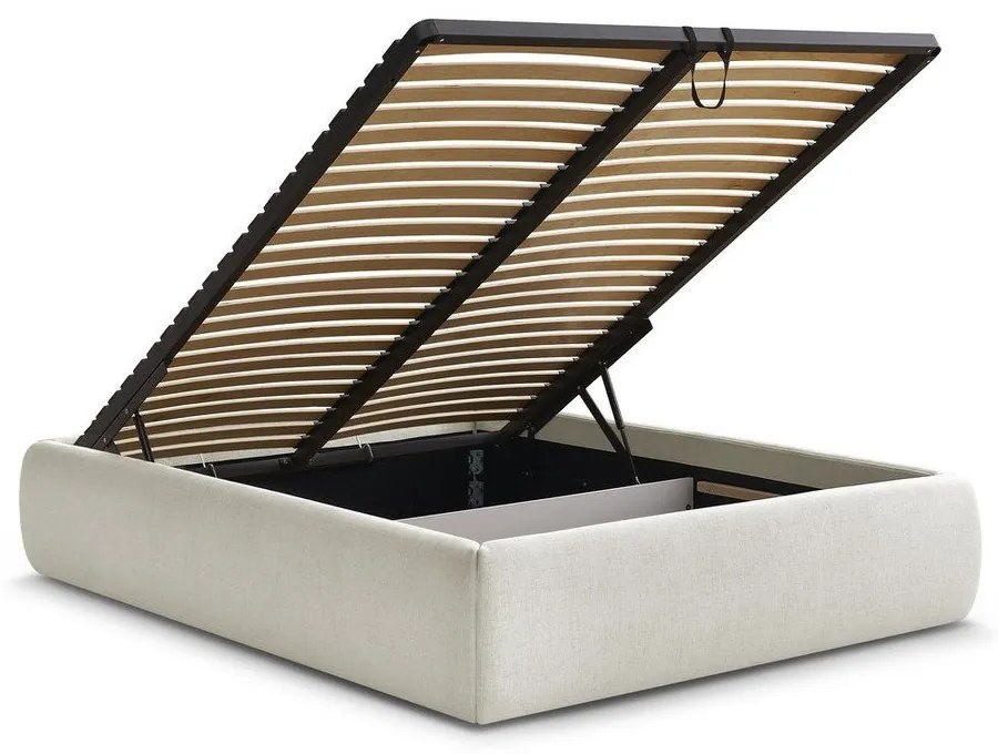 Бежово тапицирано двойно легло без табла с място за съхранение и включена подматрачна рамка 180x200 cm Inera – Bobochic Paris