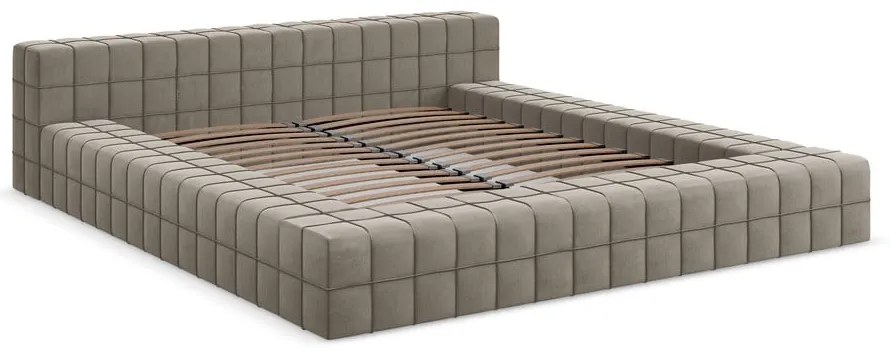Двойно легло кафяво-сиво тапицирано с включена подматрачна рамка 160x200 cm Akela – Makamii