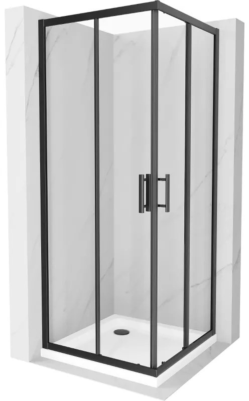 Кабина за душ Mexen Rio квадратна 80 x 80 см, прозрачна, черна + поддържка Flat, бяла - 860-080-080-70-00-4010B