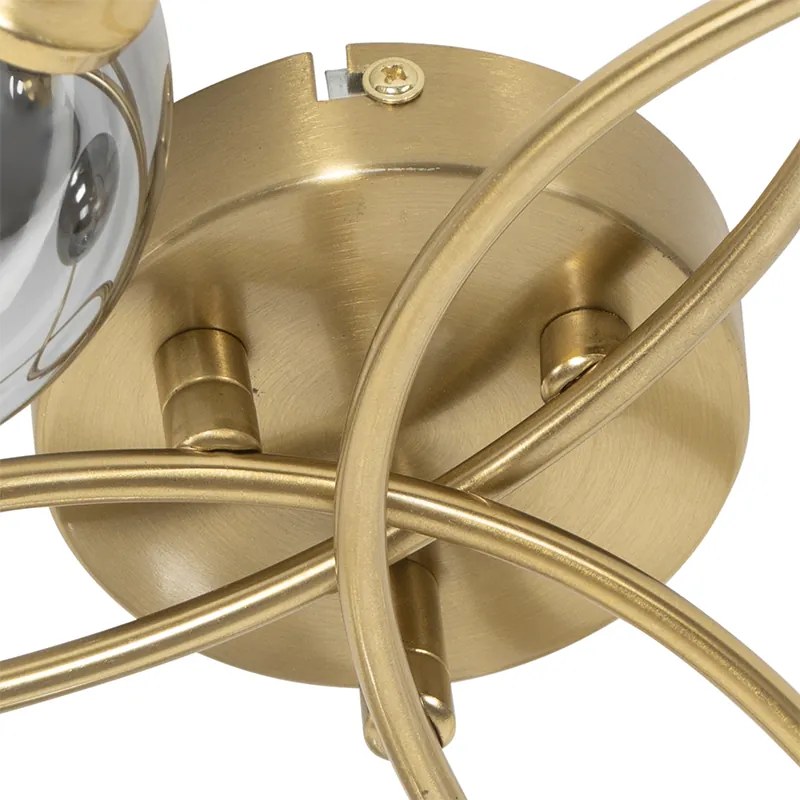 Модерна таванна лампа златиста 6-лампи с димно стъкло - Атина