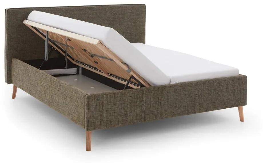 Тъмнозелено тапицирано двойно легло с място за съхранение с включена подматрачна рамка 160x200 cm Riva – Meise Möbel