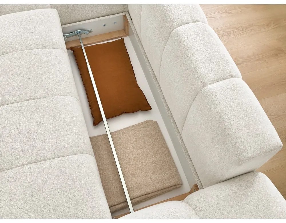 Бял шенилов сгъваем/с място за съхранение ъглов диван (ляв ъгъл) Everest – Bobochic Paris