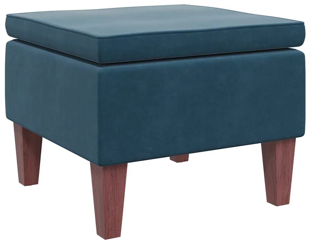 329456 vidaXL Табуретка с дървени крака, синя, кадифе