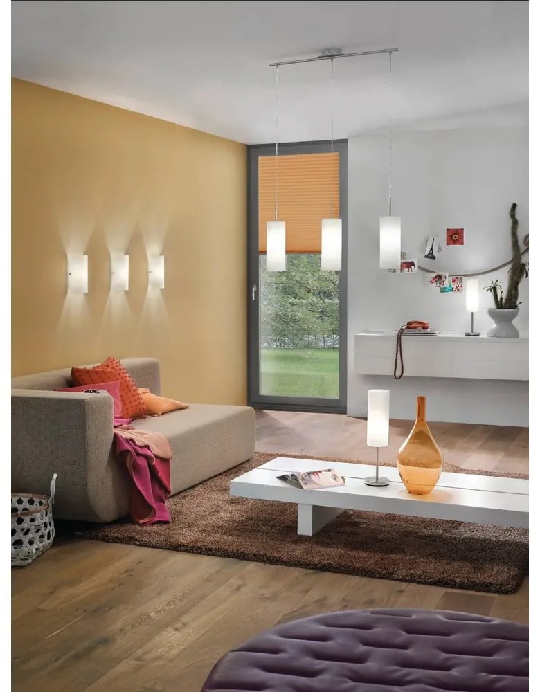 Бяло и сребристо висящо осветително тяло със стъклен абажур TROY 3 – EGLO