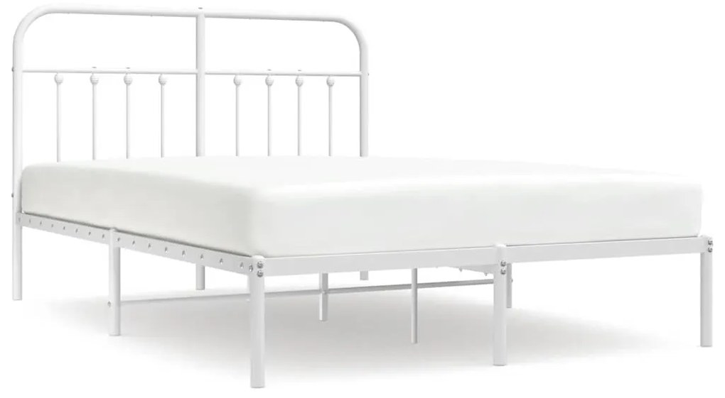 352629 vidaXL Метална рамка за легло с горна табла, бяла, 150x200 см