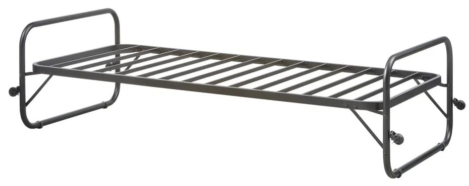 Черно метално сгъваемо единично легло 90x200 cm с включена подматрачна рамка Lucy – WOOOD