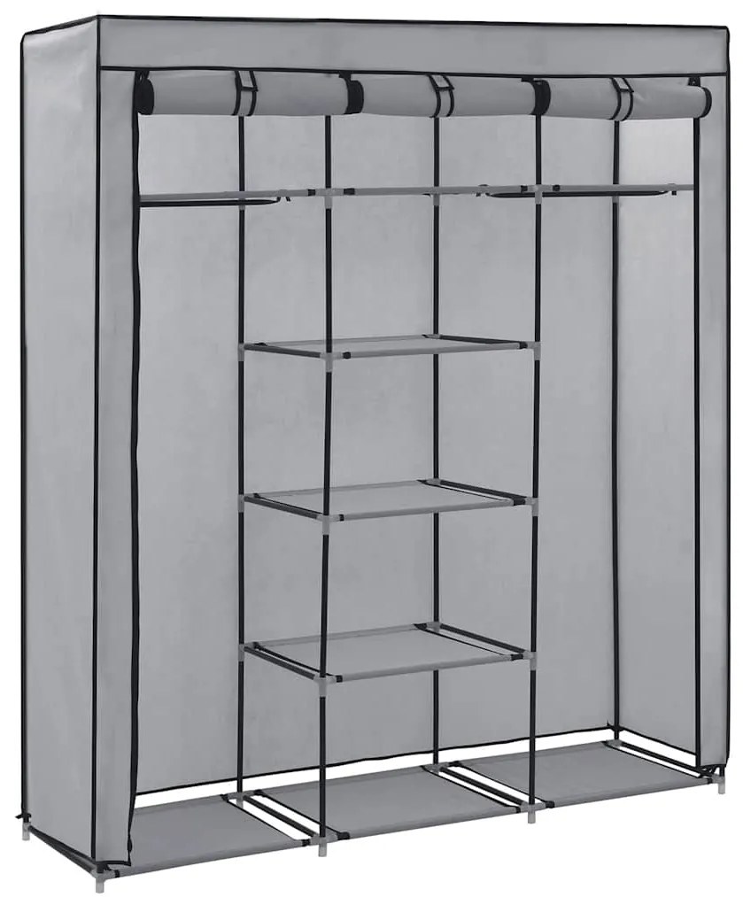 282456 vidaXL Гардероб с отделения и лостове, сив, 150x45x175 см, плат