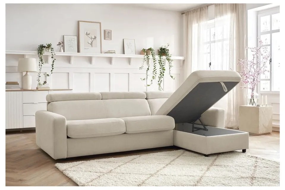 Кремав разтегателен ъглов диван (променлив) Monaco – Bobochic Paris