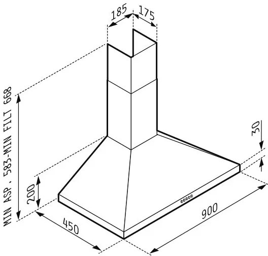 Камина абсорбер Pyramis Square Black-Дължина: 90 см