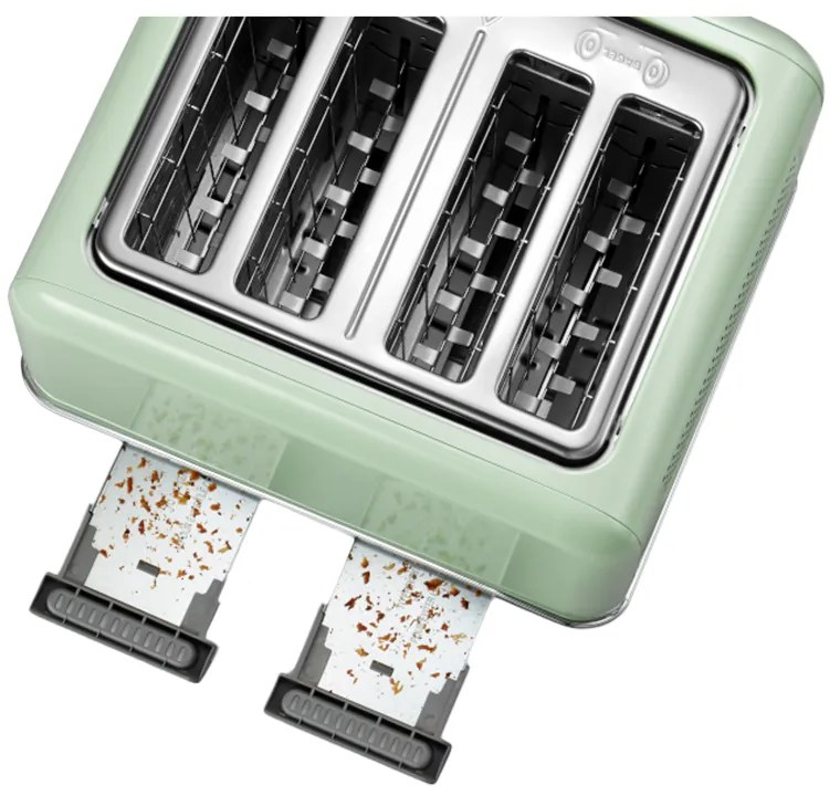 Тостер за хляб BUYDEEM DT640E, 1800W, 4 слота, 7 автоматични програми, 7 степени на препичане, LED индикатори, Тави за трохички, Високо изскачане, Зелен
