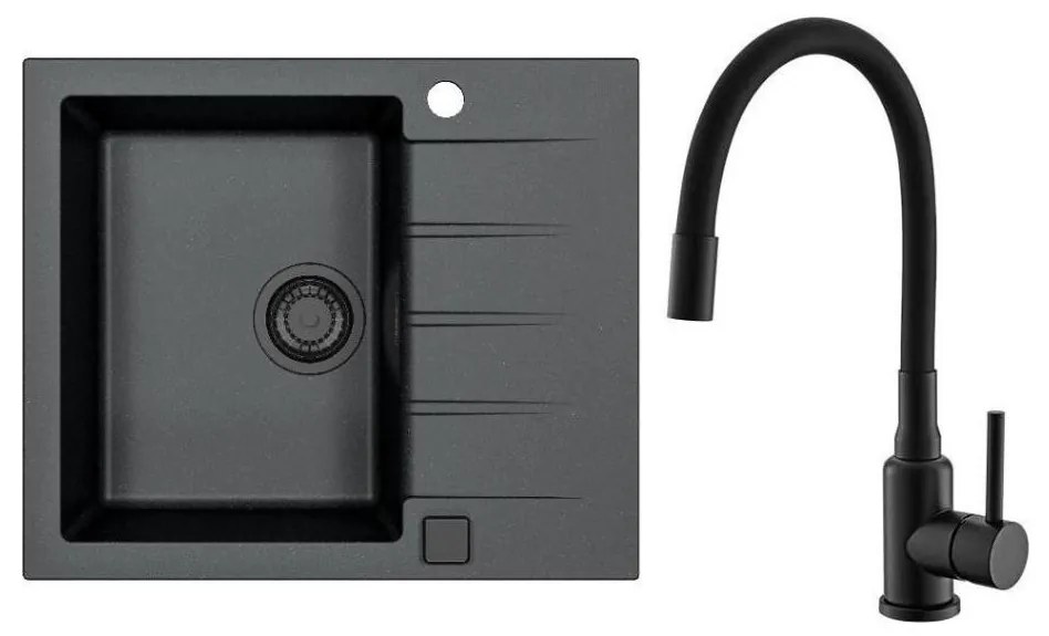 ALVEUS SETA23230 - Кухненска мивка CADIT+смесител MINTAS 34 cm гранит/черен