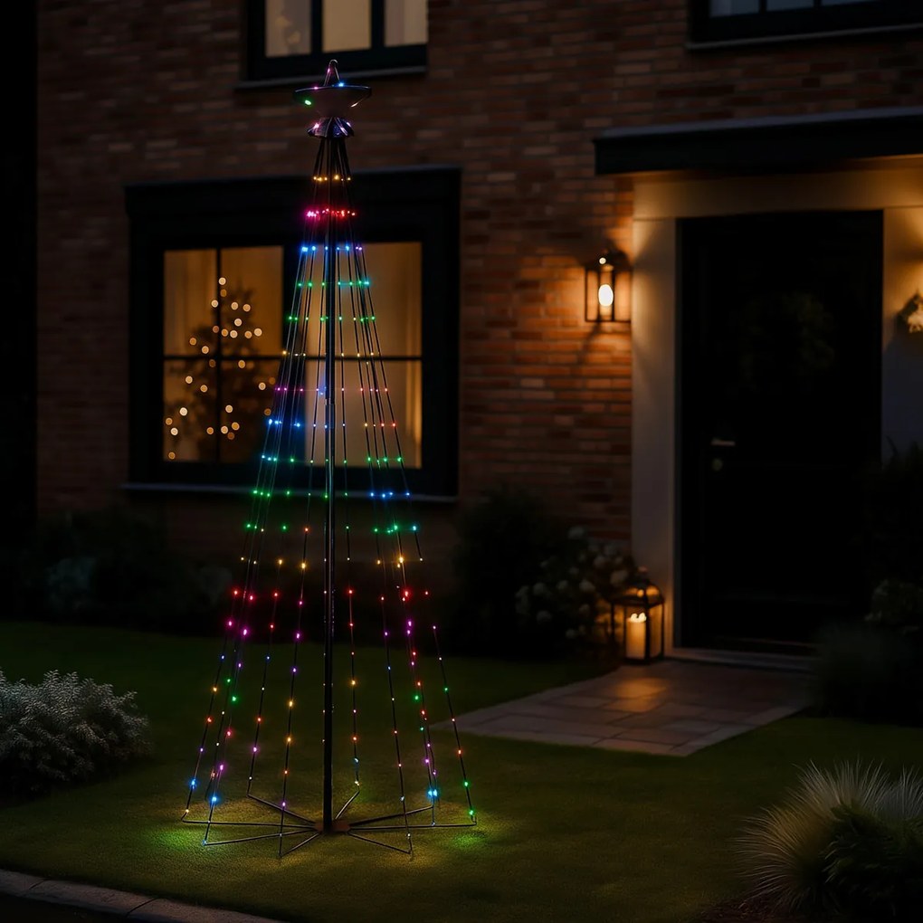 Коледна подова лампа черна 240 см вкл. LED RGB IP44 с дистанционно управление - Nagi