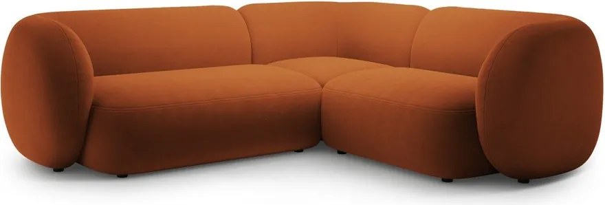 Теракотен кадифен ъглов диван (десен ъгъл/L форма) Kate – Micadoni