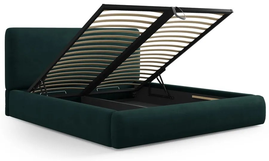 Тъмнозелено двойно тапицирано легло с място за съхранение с включена подматрачна рамка 140x200 cm Colonel – Cosmopolitan Design