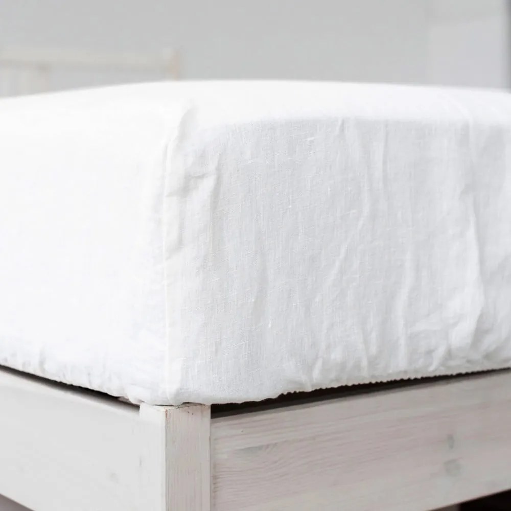 Бял еластичен чаршаф със смес от лен 180x200 cm – Linen Tales
