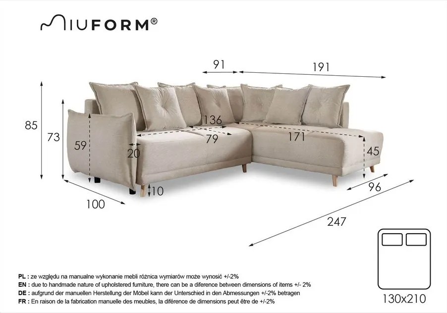 Тъмносин ъглов разтегателен диван от велур (десен ъгъл) Lazy Lukka - Miuform