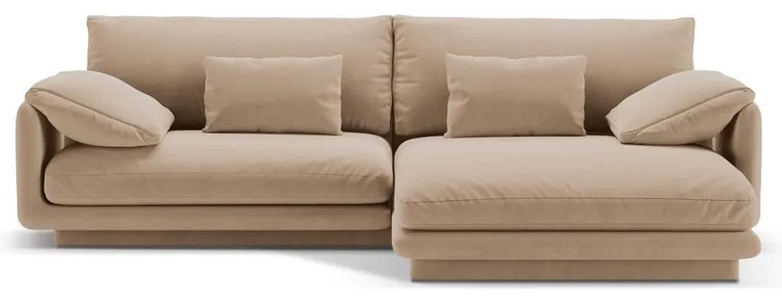 Бежов кадифен ъглов диван (десен ъгъл) Torino – Micadoni