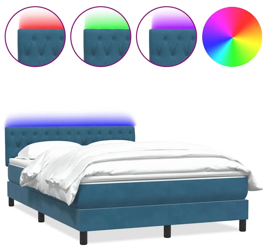 3317221 vidaXL Боксспринг легло с матрак и LED, тъмносиньо, 140x220 cm, кадифе