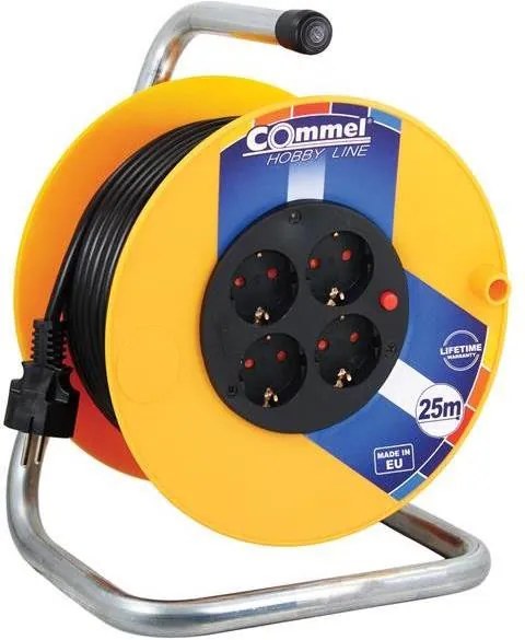COMMEL Макара жълта 25м IP20 H05VV-F 3G1.5mm2 термична защита 4 шуко  - C0955