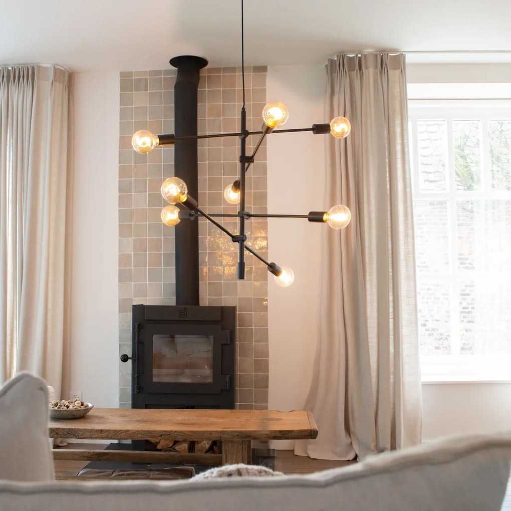 Индустриално висящо осветително тяло черно 8-светлина - Сидни