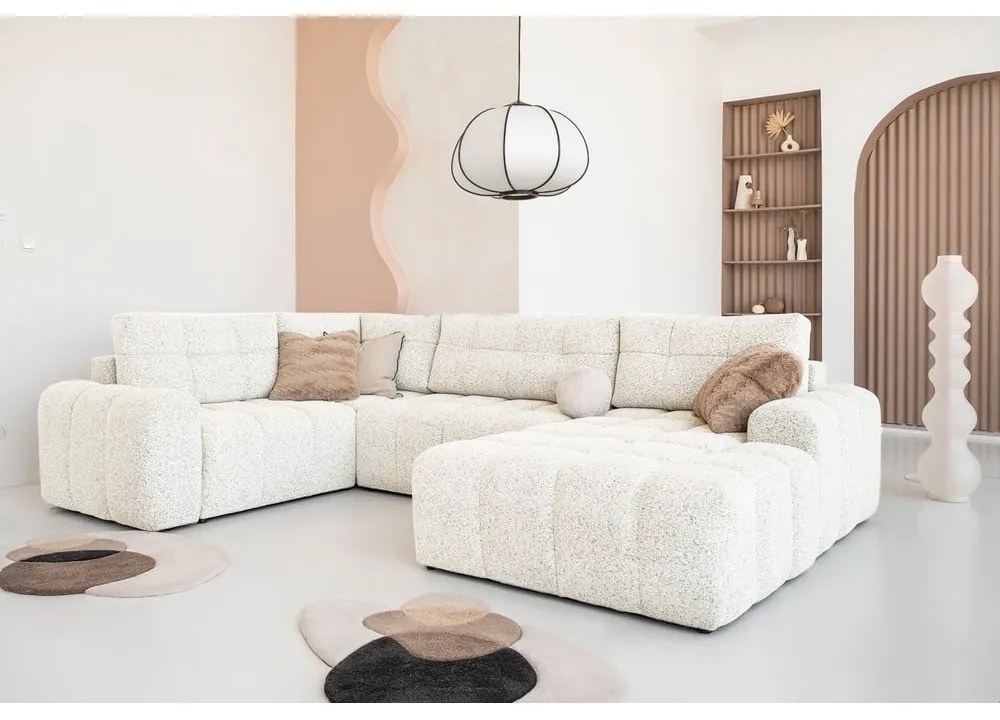 Кремав разтегателен модулен ъглов диван с място за съхранение (ляв ъгъл) Lulu – Miuform
