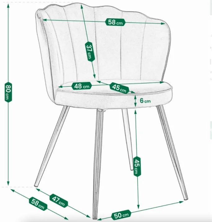 Кадифен стол за хранене FIORE във формата на раковина Светло розово