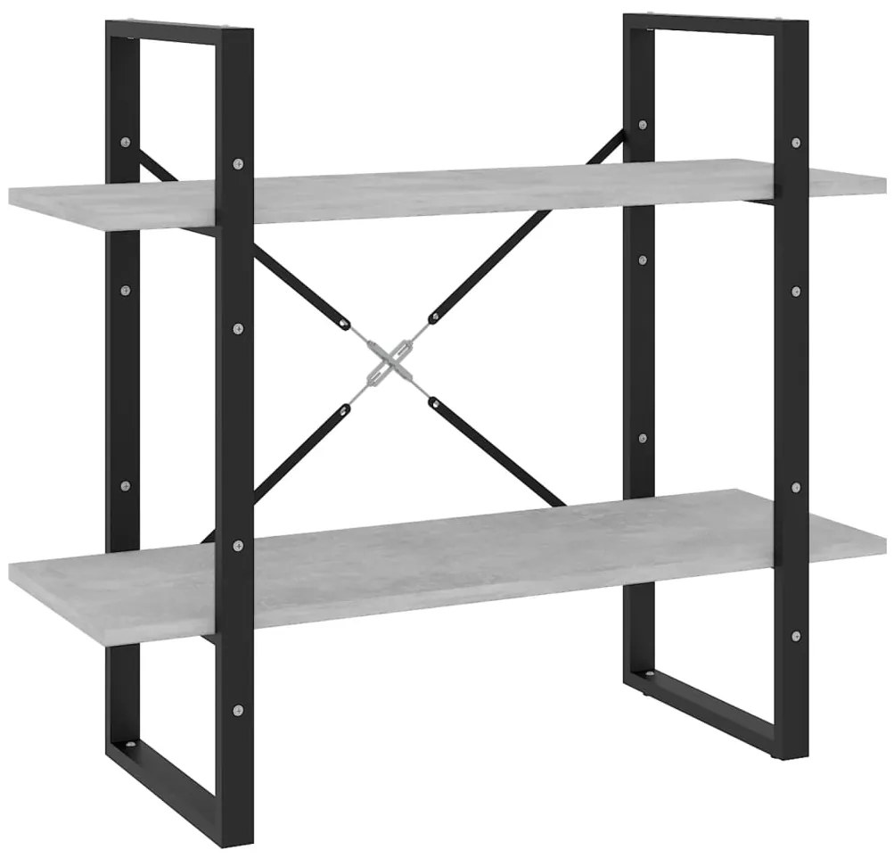 806451 vidaXL 2-етажна библиотека, бетонно сива, 80x30x70 см, инженерно дърво