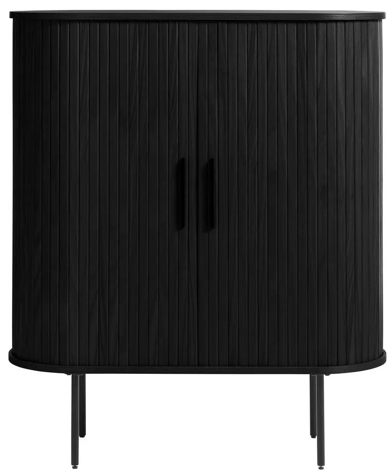 Черно шкафче от декор от дъб с плъзгащи се врати 100x118 cm Nola – Unique Furniture