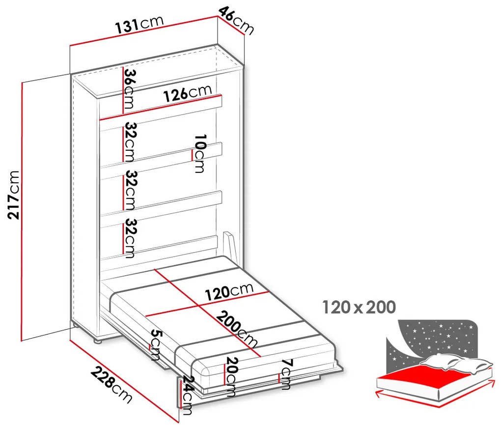 Стенно легло Concept Junior vertical-120 x 200