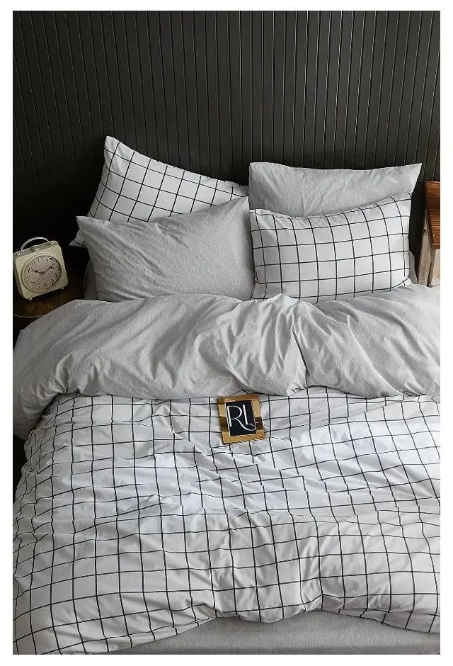 Бяло двойно удължено спално бельо с включен долен чаршаф, 4 части 200x220 cm Geometric – Mila Home