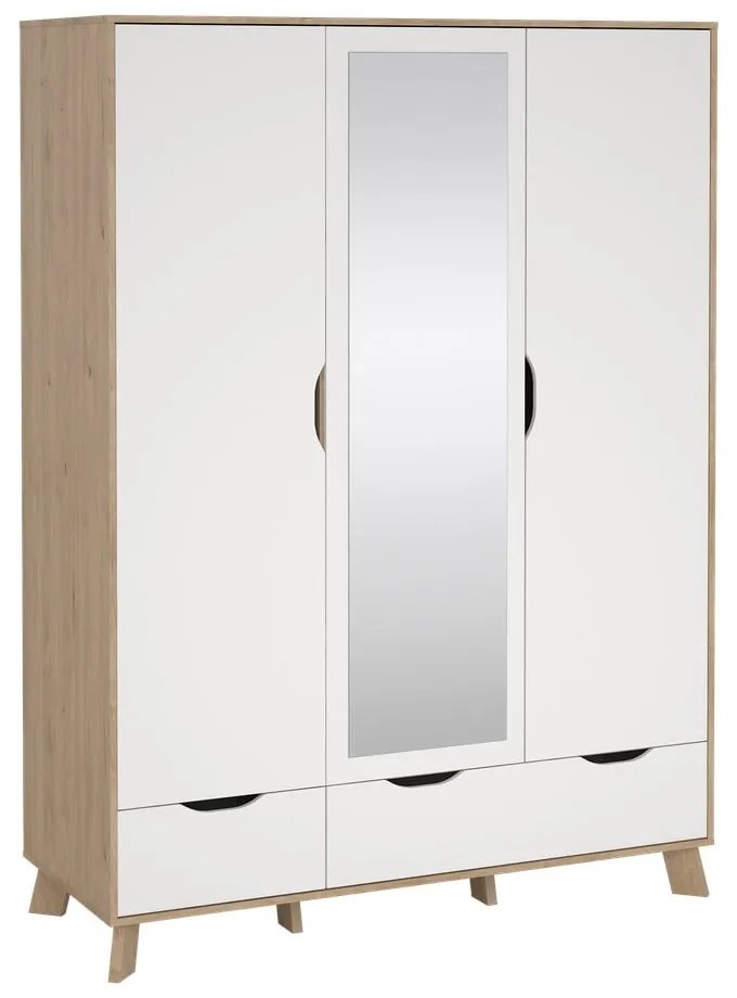Гардероб от дъбов декор с огледало в бял и естествен цвят 147x201x58 cm Ikast – Tvilum