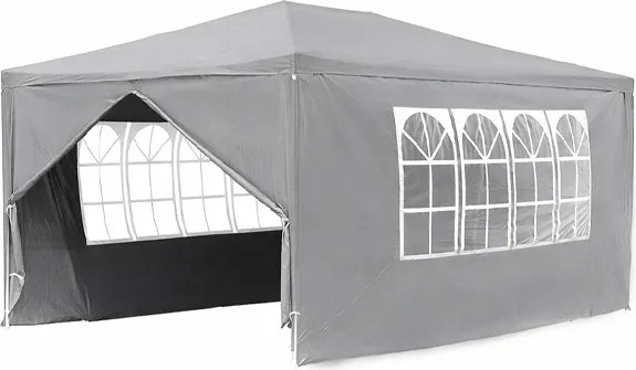 Градинска беседка, парти шатра 3 x 4 м със стени и прозорци Сив