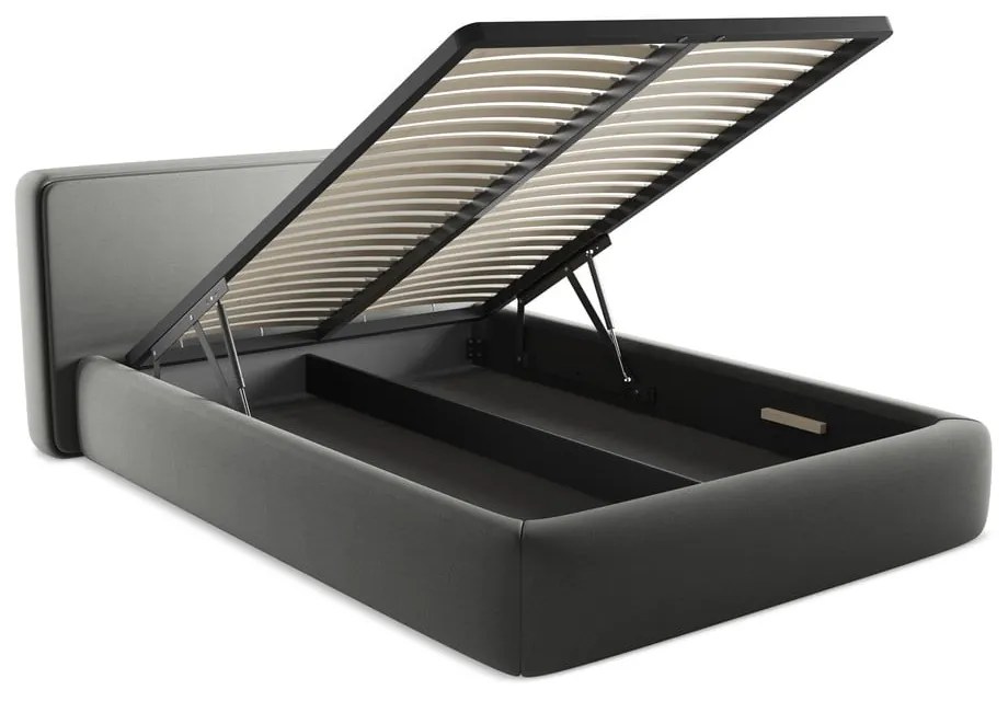 Сиво двойно тапицирано легло с място за съхранение и включена подматрачна рамка 140x200 cm Kiana – Makamii