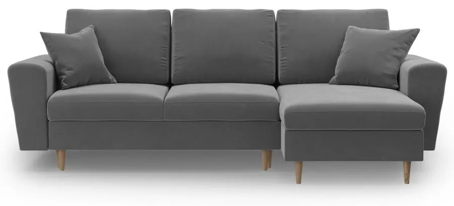 Светлосив кадифен разтегателен ъглов диван с място за съхранение Kyoto – Cosmopolitan Design