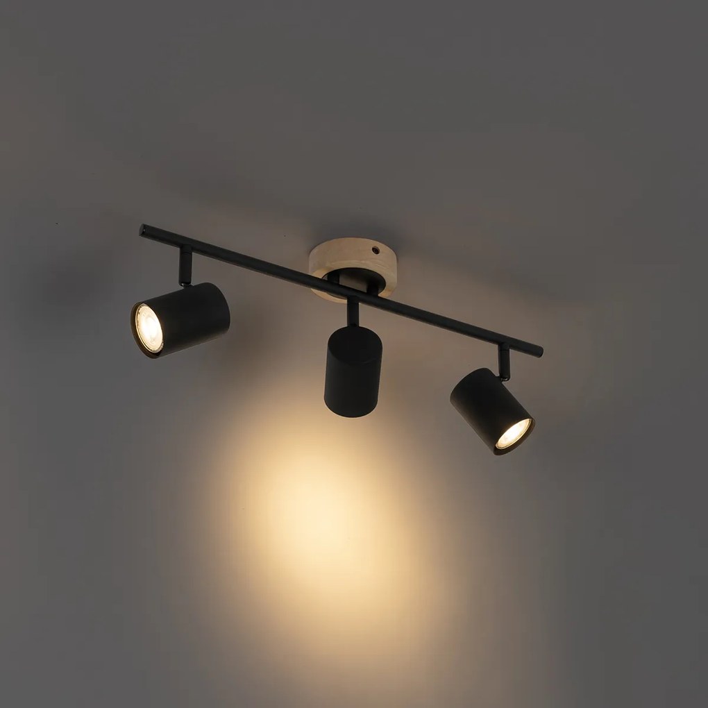 Модерен прожектор черен с дърво наклонен 3-светлина - Jeana