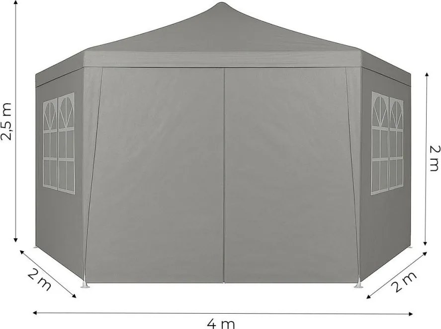 Градинска беседка 2 x 2 м - парти шатра със стени и прозорци Сив