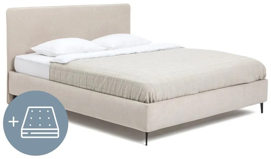 Бежово тапицирано двойно легло с матрак и решетка 180x200 cm Noira Slim - Bonami Selection