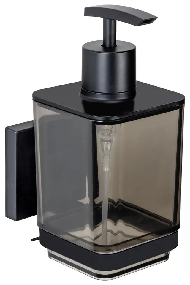 Черен самозалепващ пластмасов диспенсер за сапун 340 ml Quadro – Wenko