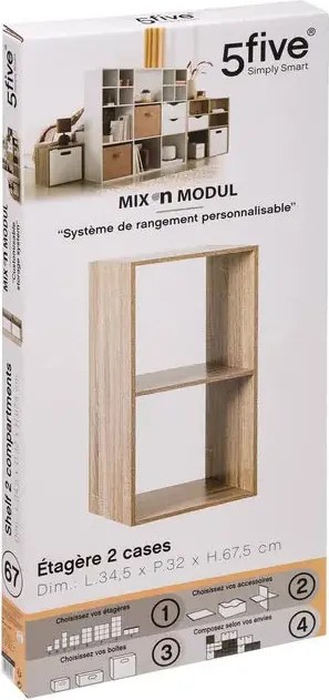 Рафт 5five Mix'n Modul, 2 отделения, MDF, 35x32x68 cm - Дървесен