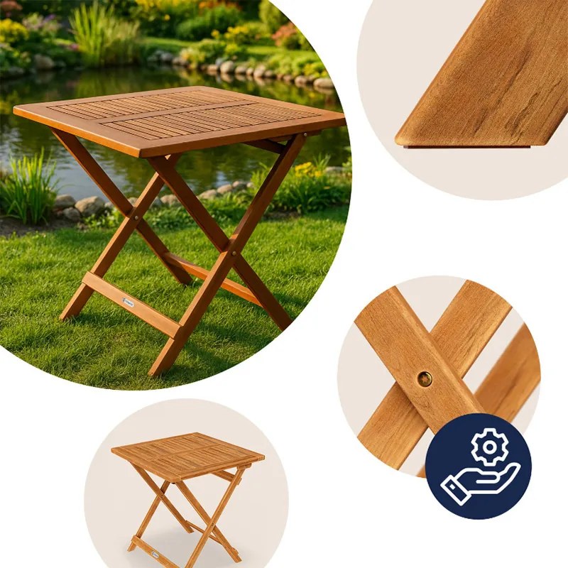 Сгъваема градинска маса от масив от акация - 70 x 70 cm