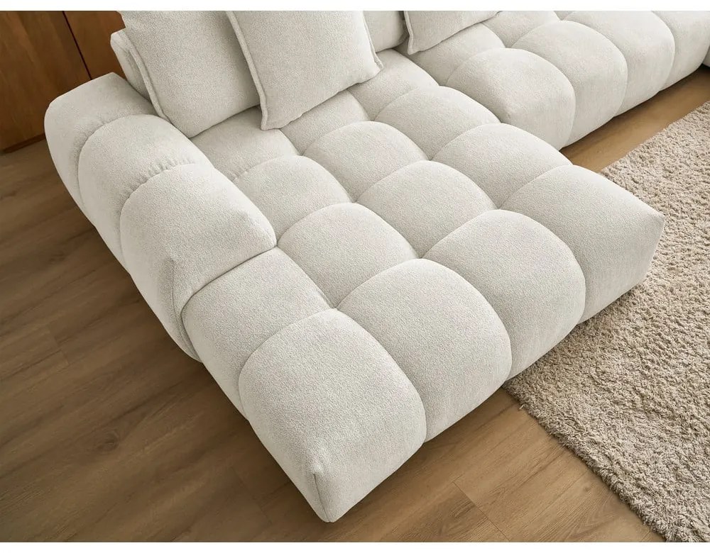 Бял шенилов сгъваем/с място за съхранение ъглов диван (десен ъгъл/U форма) Everest – Bobochic Paris