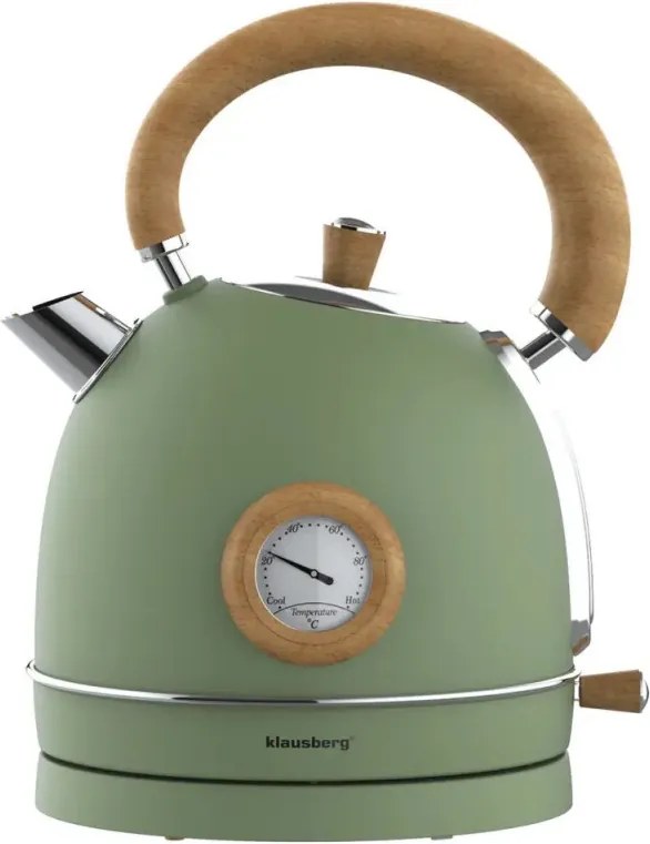 Електрическа кана-чайник Klausberg KB 9008, 2200W, 1.8 л, 360° основа, Индикатор ниво вода, Термометър, Зелен