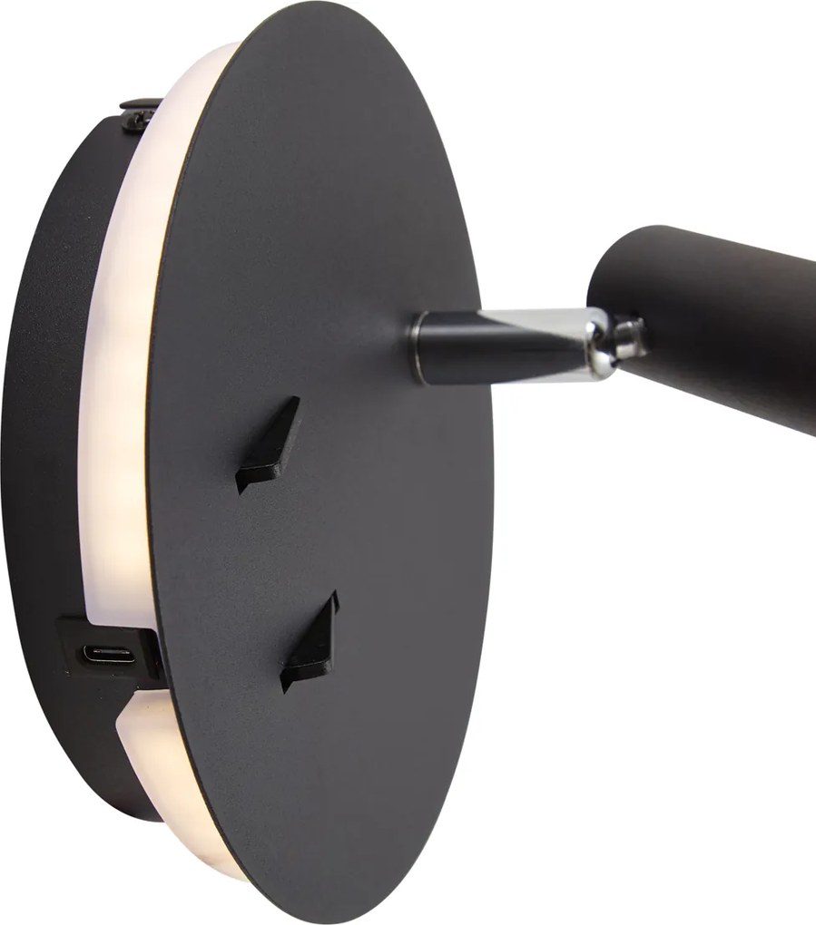 Модерна черна стенна лампа с LED и USB-C - Croft