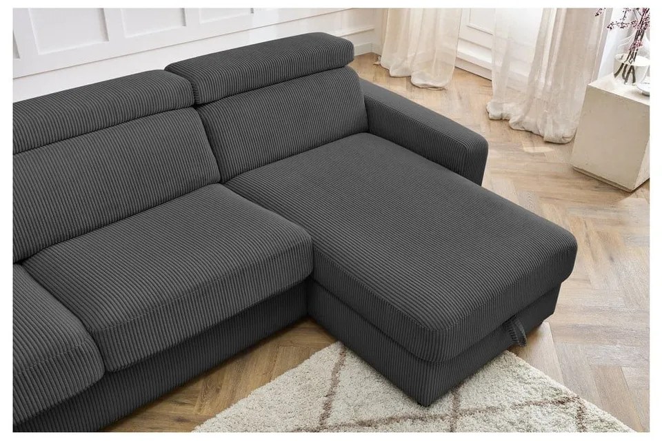 Тъмносив разтегателен ъглов диван от рипсено кадифе (променлив) Monaco – Bobochic Paris