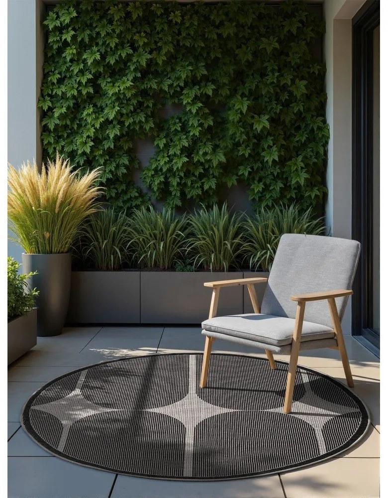 Черно-бял кръгъл килим за открито и закрито ø 160 cm Duet Bowen – NORTHRUGS