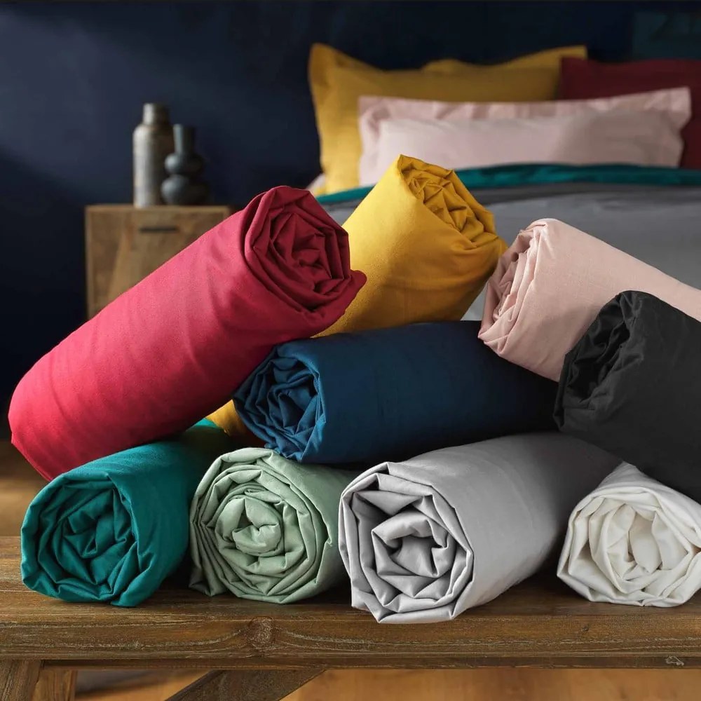 Еластичен памучен чаршаф в петролен цвят 90x190 cm Lina – douceur d'intérieur