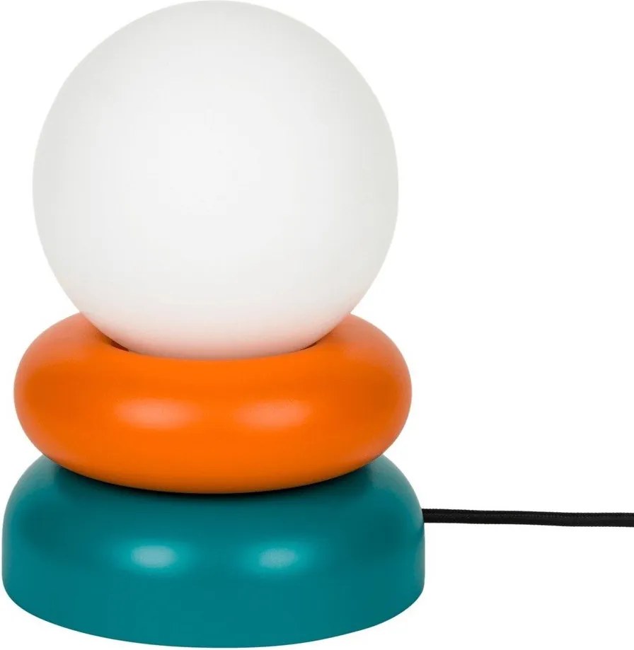 Настолна лампа от масивна дървесина в петролен цвят/оранжева със стъклен абажур (височина 24 cm) Otem – noo.ma